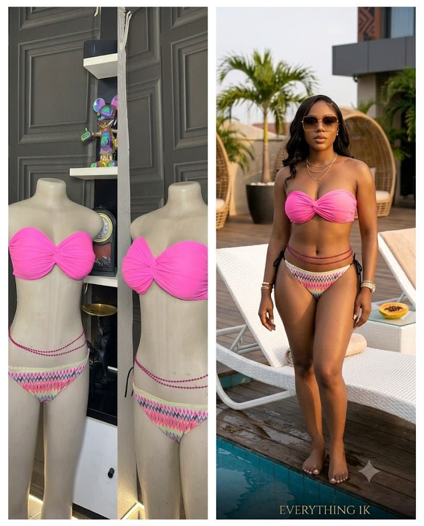 Pink Twist-Front Strapless Bikini Set