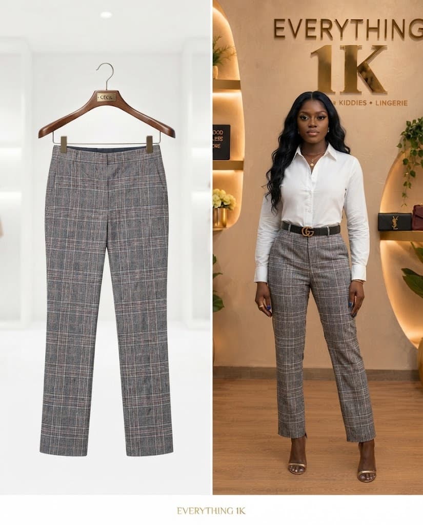 Grey Plaid Tailored Trousers (Short Length, waist 29/30)