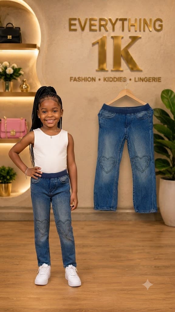 Girls Heart Knee-Patch Denim Jeans (Ages: 3–5 Years)