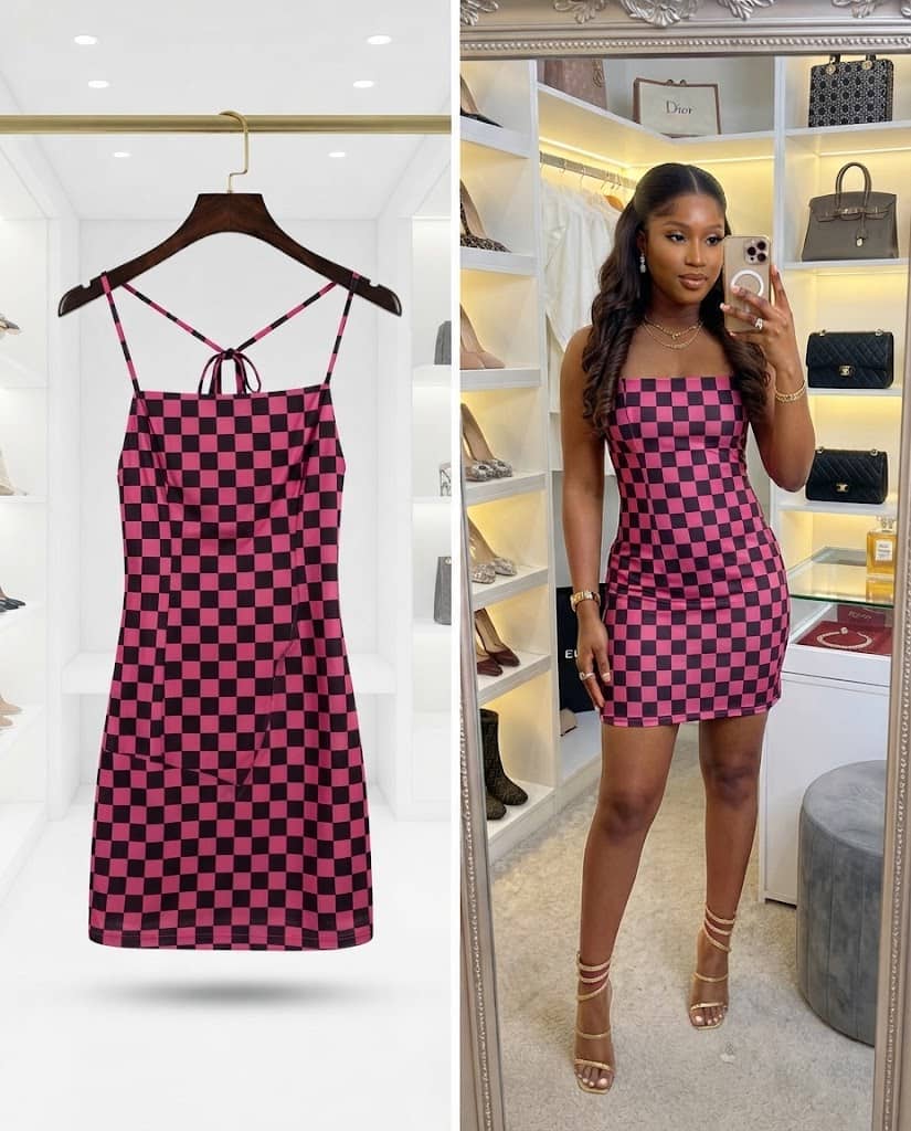 Hot Pink and Black Checkerboard Mini Dress