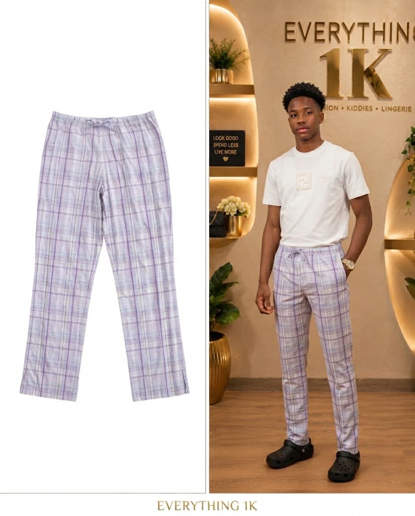 Light Purple & Blue Plaid Drawstring Trousers