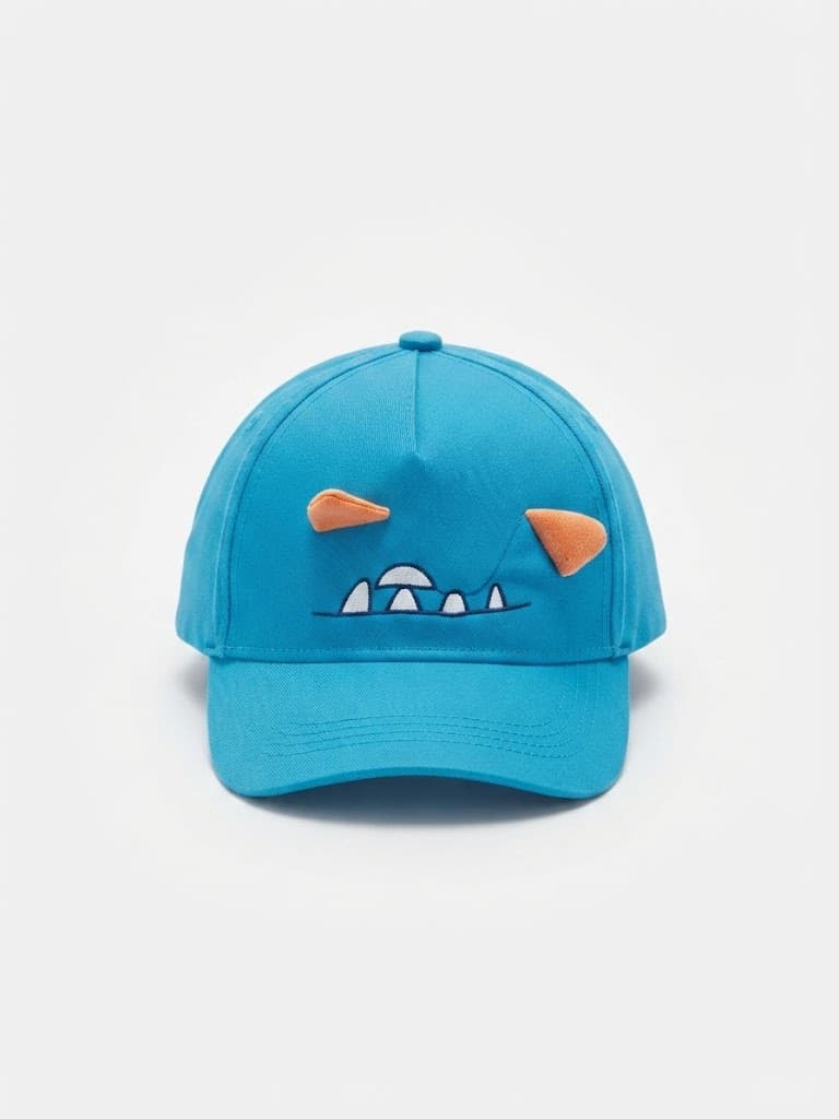 Kids Bright Blue Monster Teeth and Horns Cap