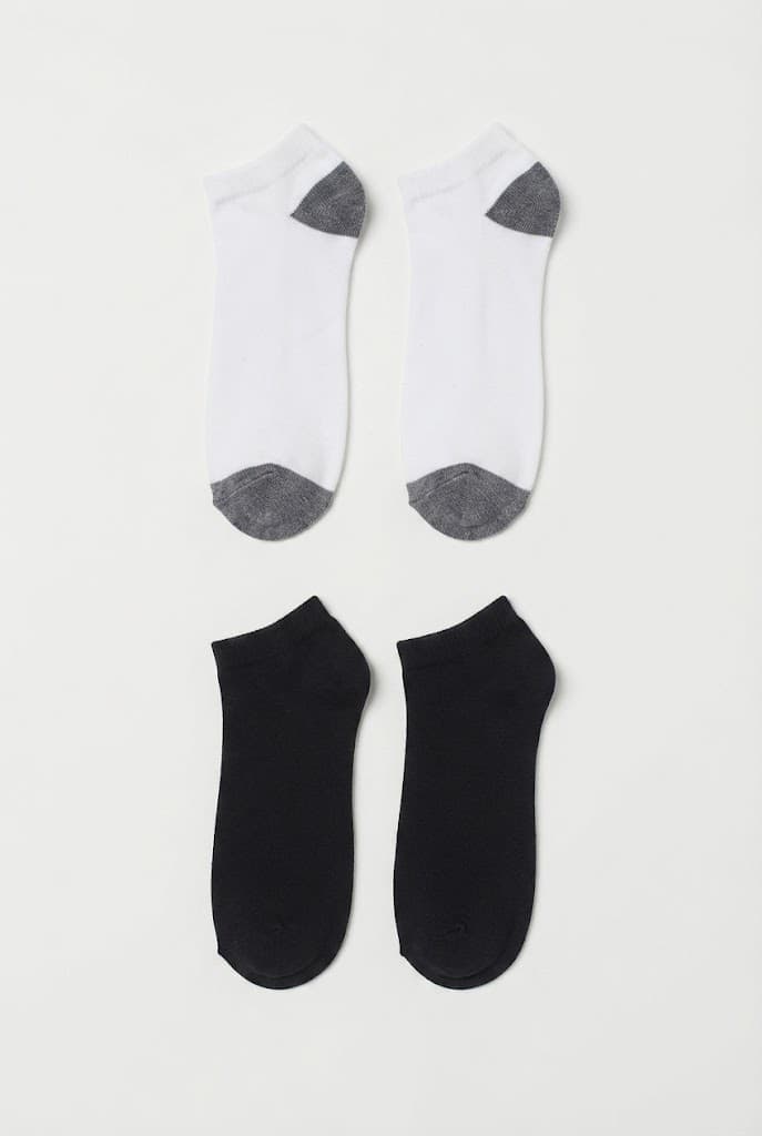 White/Grey Athletic and Solid Black Ankle Socks (2-Pack)