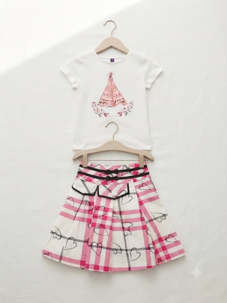 Pre-loved Girls Two-Piece Heart Print Skirt and Tee Set 5-7 years