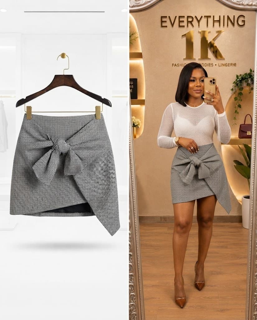 Black and White Gingham Bow-Accented Skort
