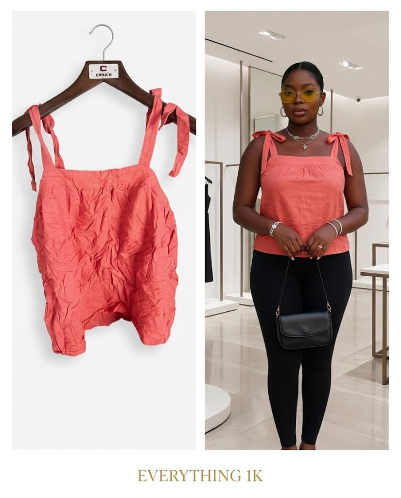 Casual Coral Pink Crinkled Tie-Strap Tank Top