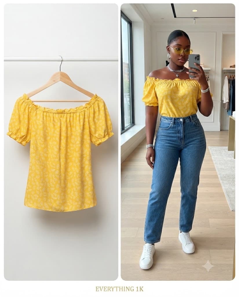 Off-the-Shoulder Botanical Print Blouse