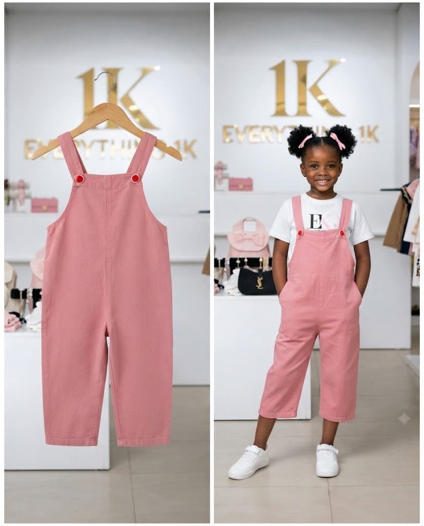 Pink Button-Accented Denim Overalls (Ages 5-6)