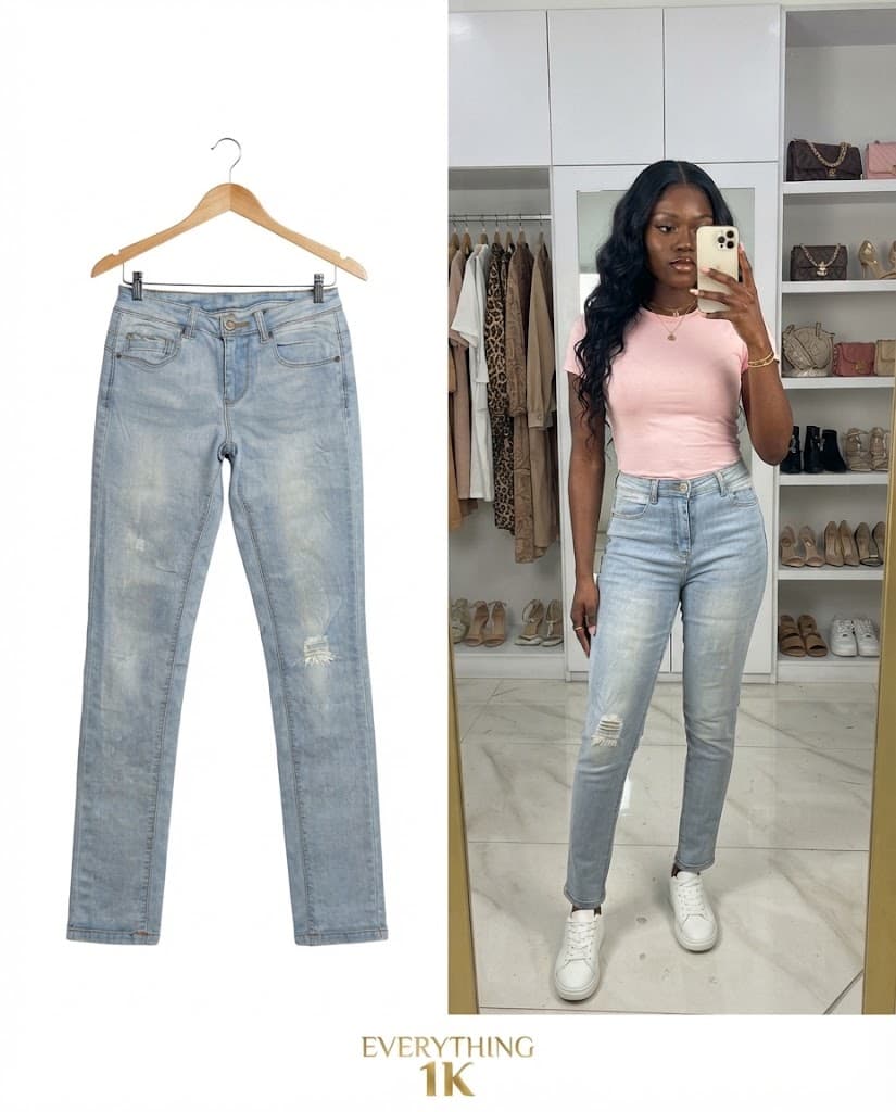 Light-Wash Distressed Straight Jeans waist 28/29