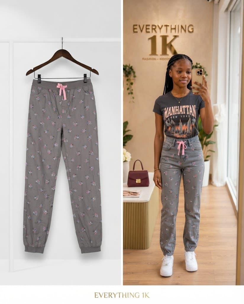 Pre-loved Girls Drawstring Waist Floral Print Jogger Pants