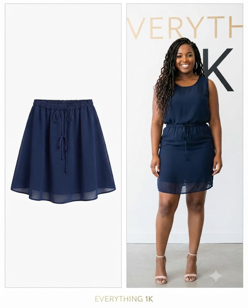 Navy Blue Drawstring Mini Skirt