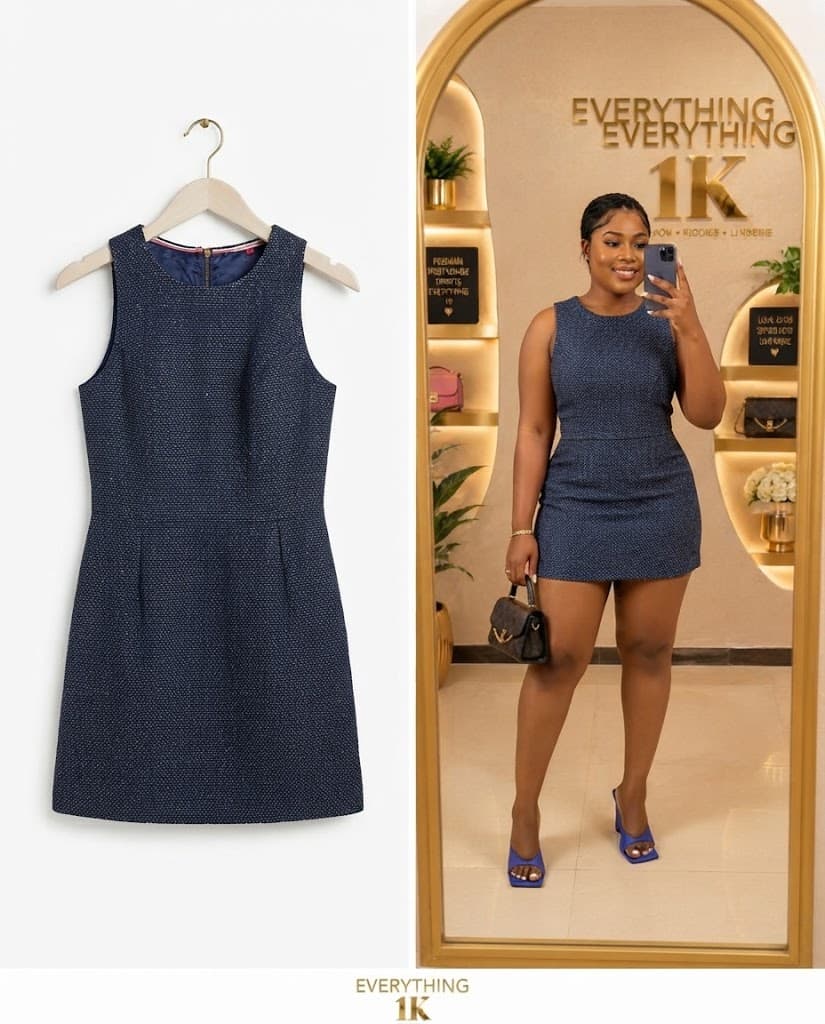 Navy Blue Textured Sleeveless Mini Dress