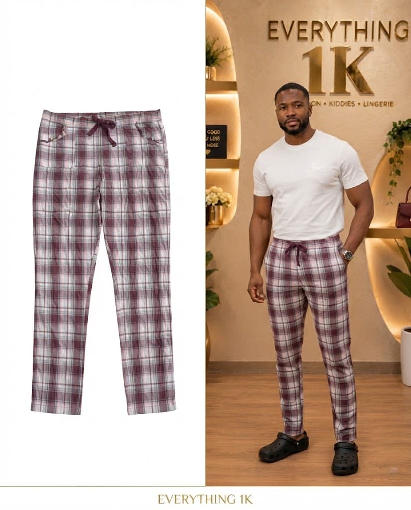Dusty Rose & Grey Plaid Drawstring Trousers