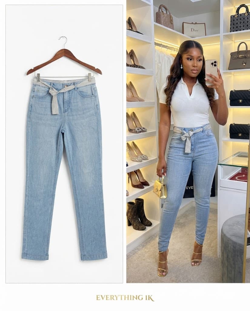Casual Light Blue Belted Denim Jeans 30/32