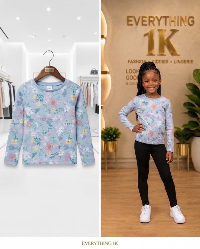Girls Blue Floral Print Long-Sleeve Top (Ages 3-4))