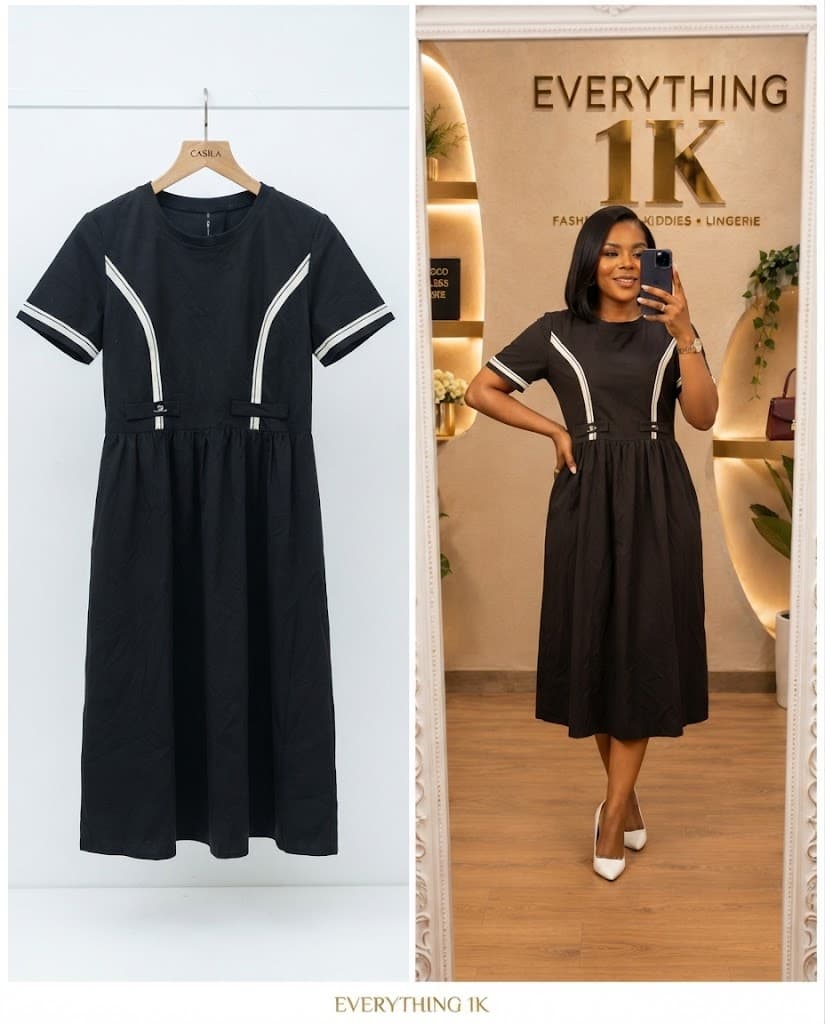 Black Piping Detail Midi corporate Dress