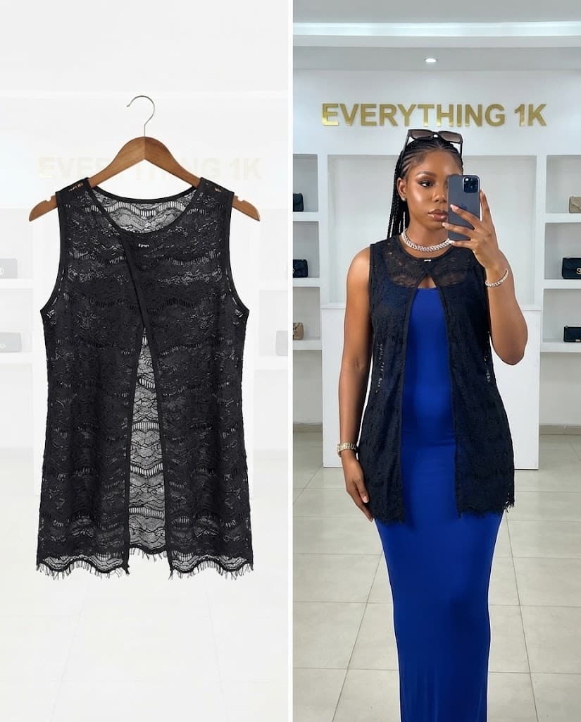 Sleeveless Open-Front Lace Vest