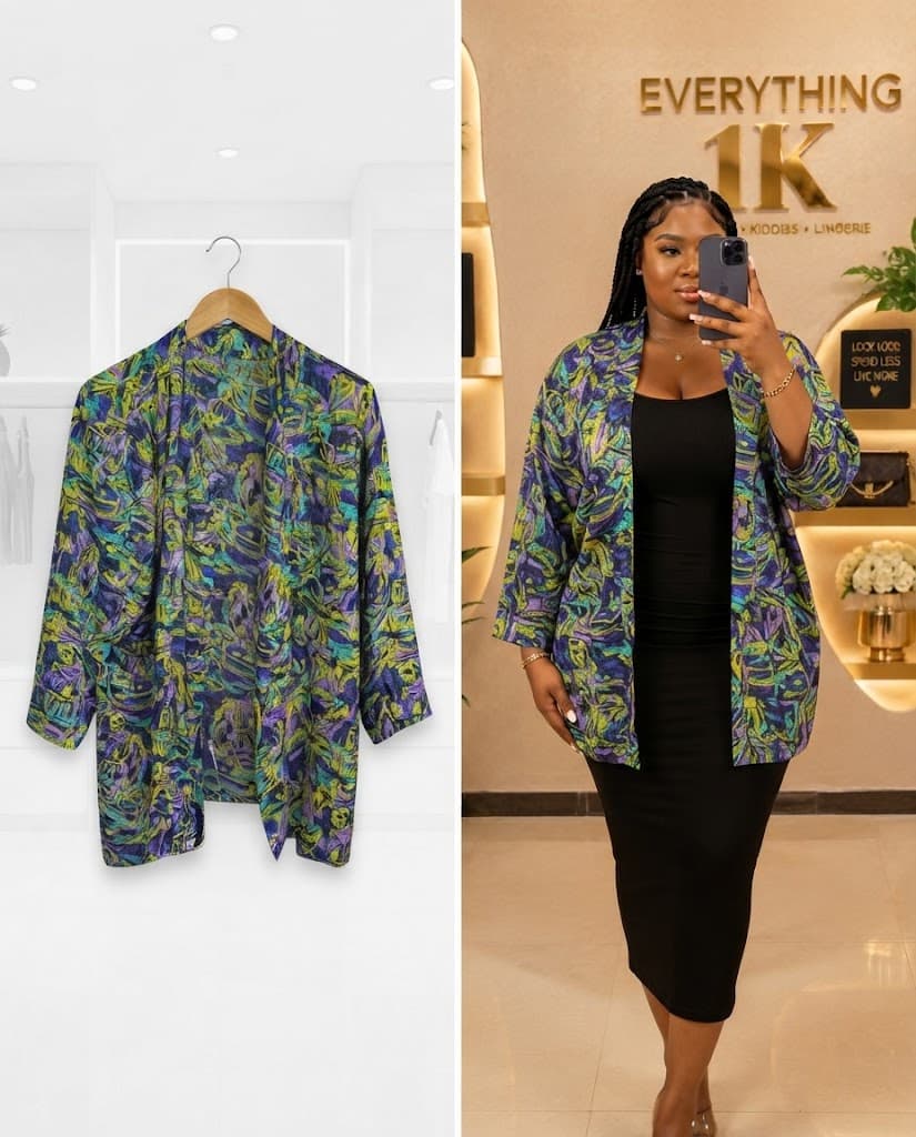 Abstract Print Open-Front Kimono Cardigan
