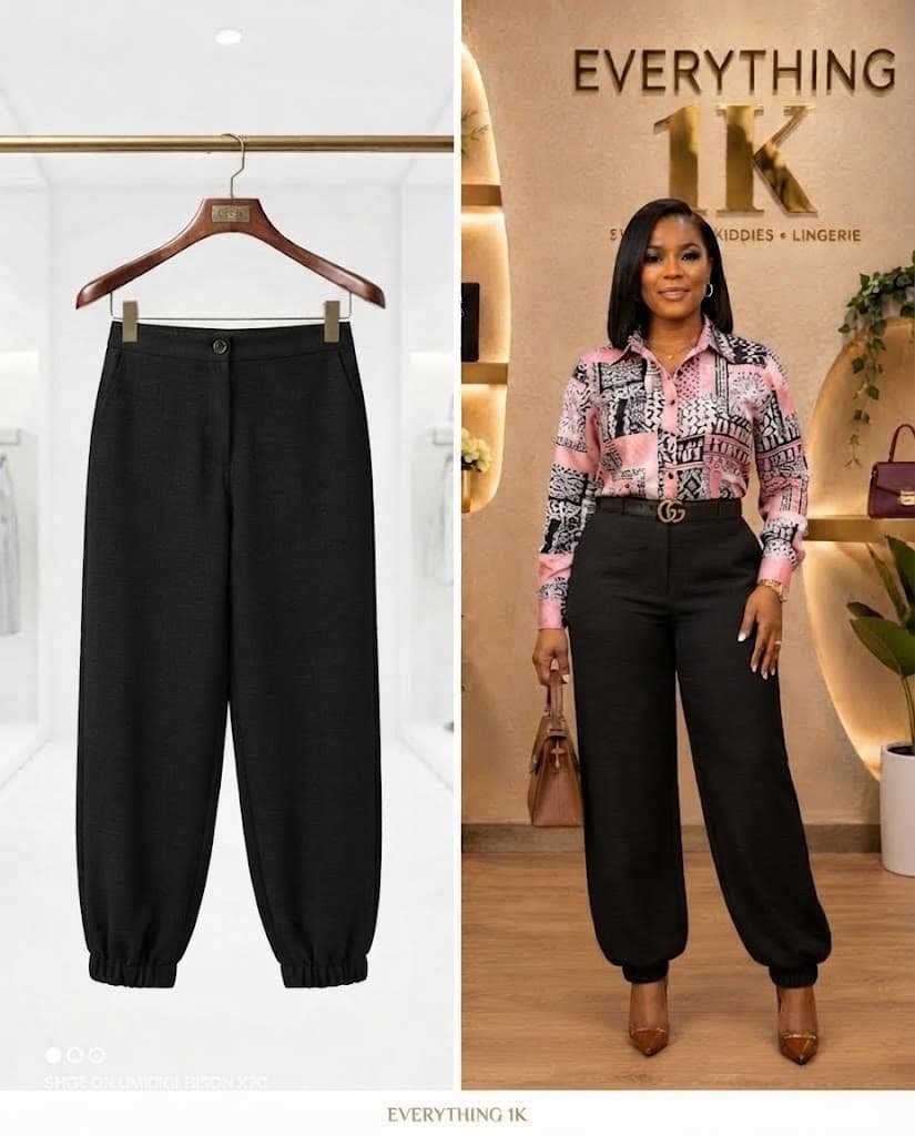 Black Jogger-Style Cuffed Trousers (Regular Length, Size 8-10)