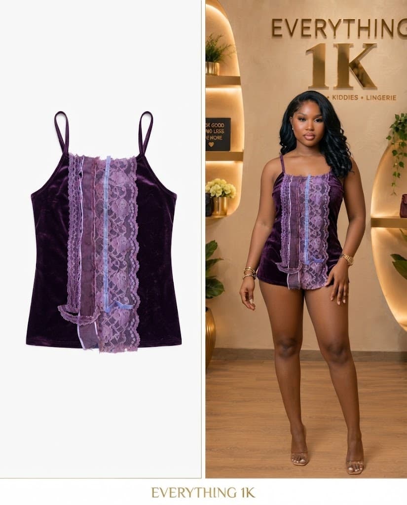 Purple Velvet & Lace Ruffle Layered lingerie