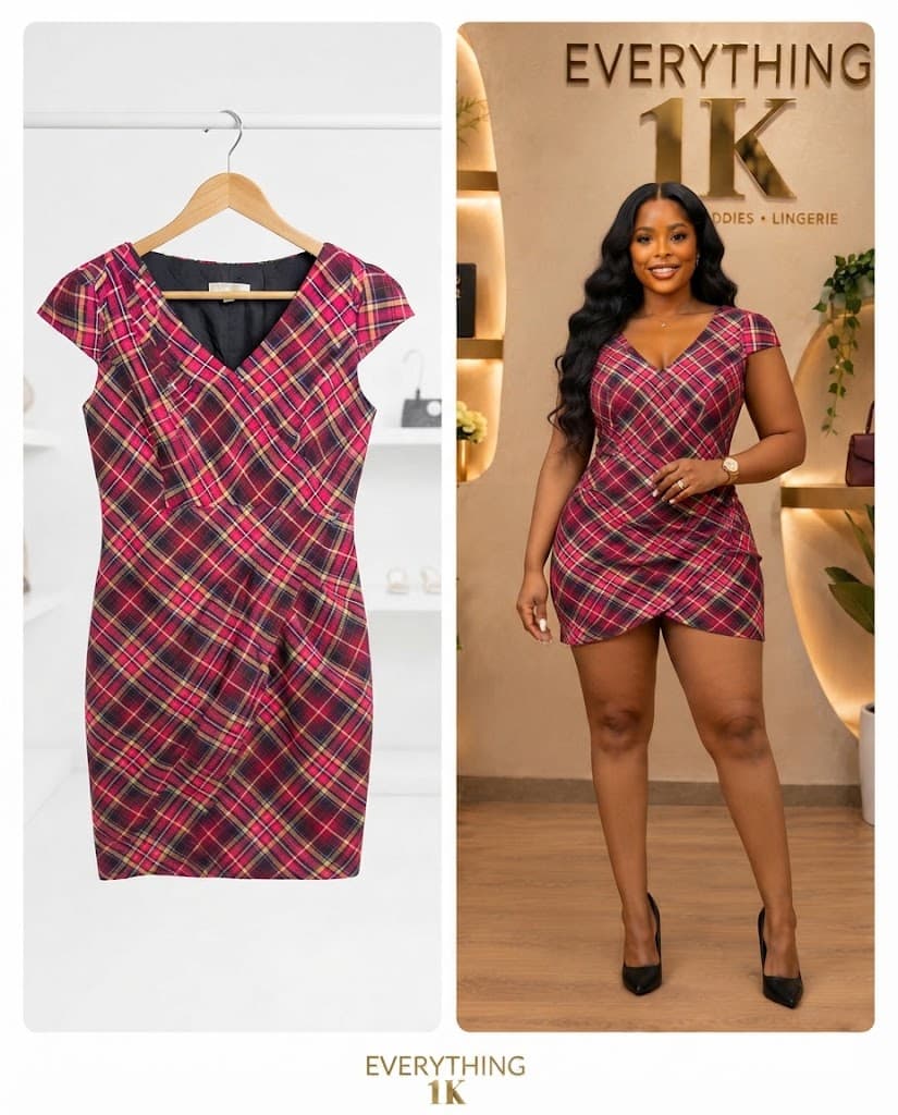 Magenta Plaid Wrap Mini Dress