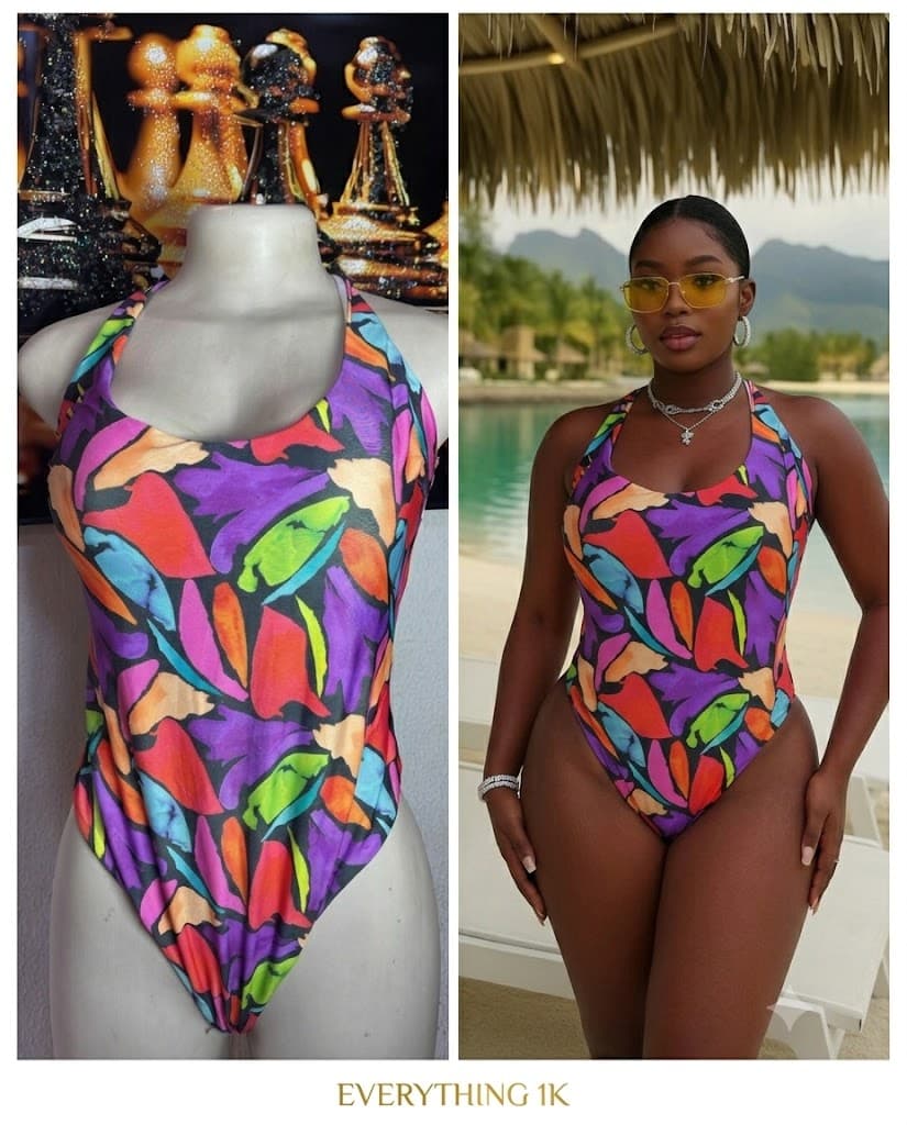 Colorful Abstract Print Halter One-Piece Swimsuit