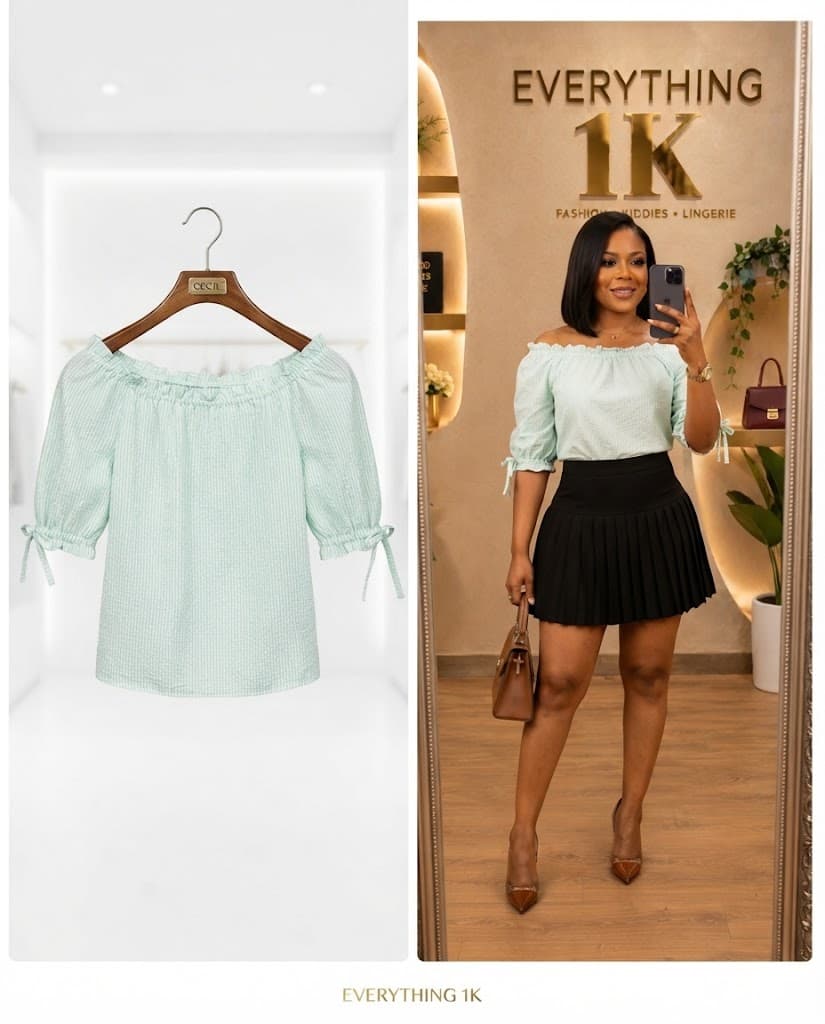 Mint Green Off-Shoulder casual Bow-Sleeve Blouse