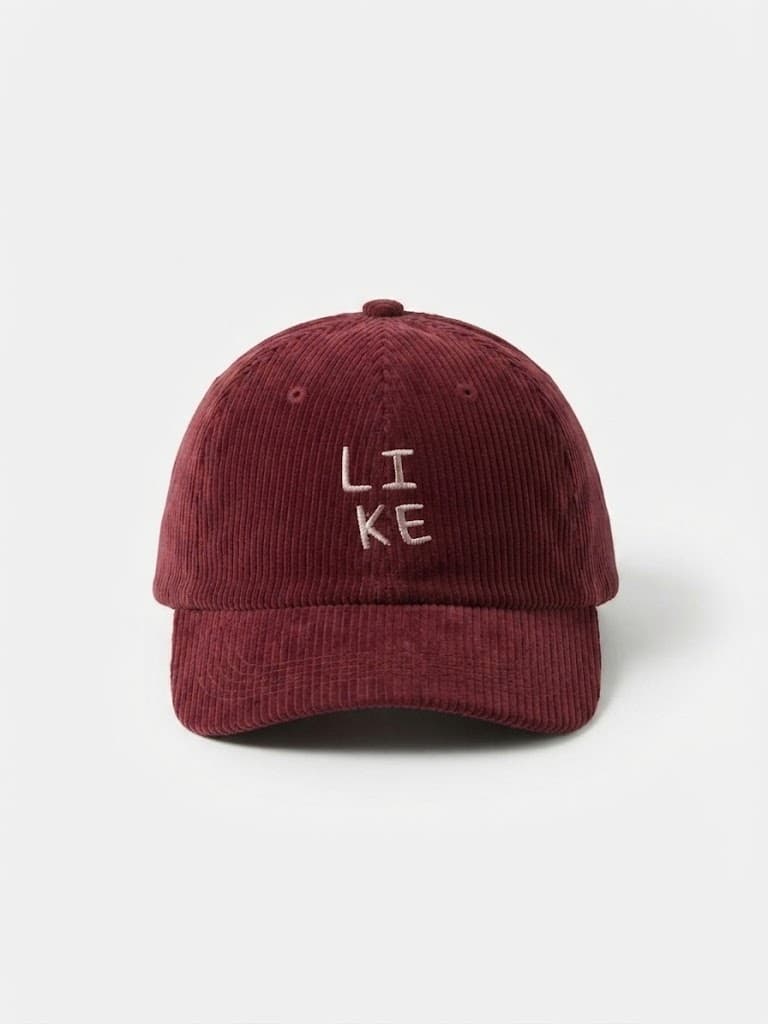 Kids Maroon Corduroy "LI KE" Embroidered Cap