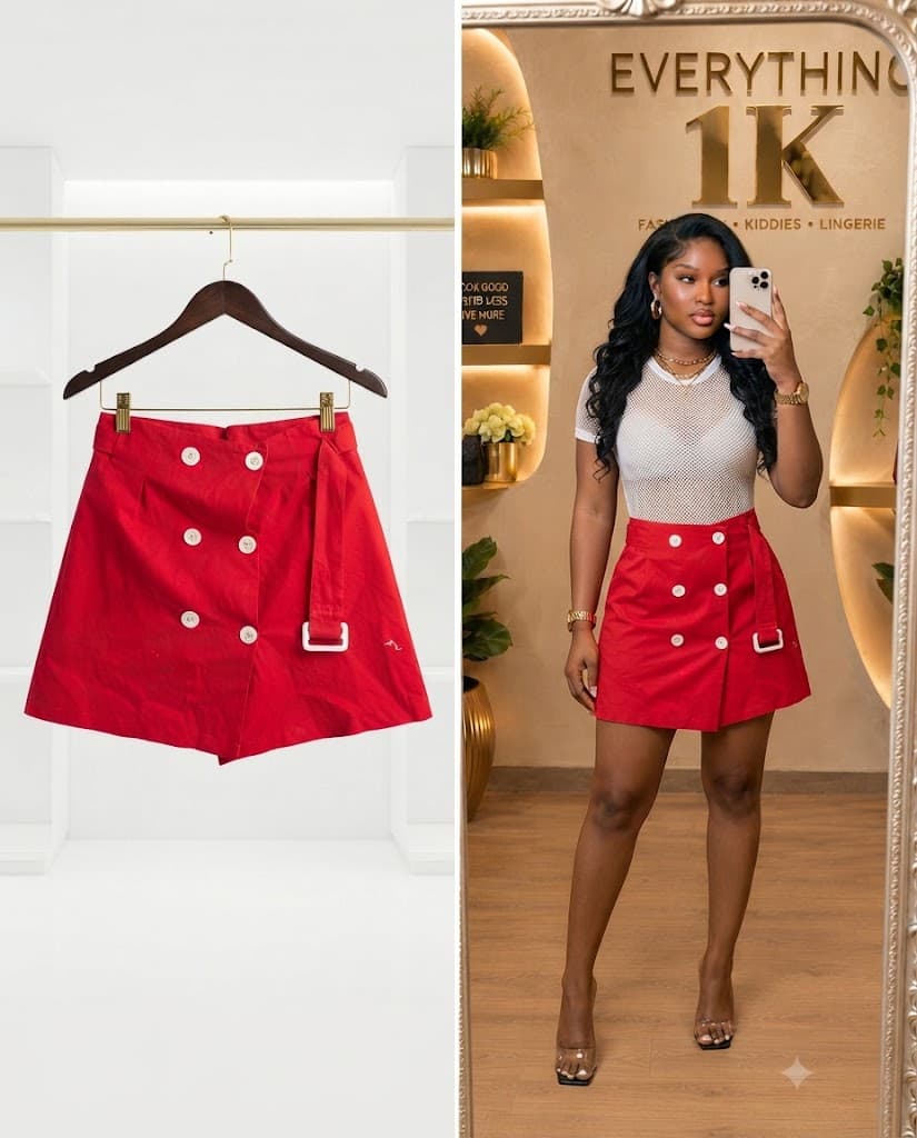 Vibrant Red Double-Breasted Skort