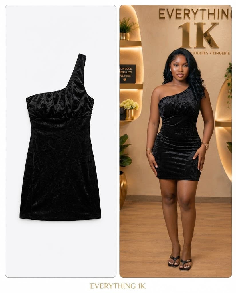 Black Velvet One-Shoulder Mini Dress