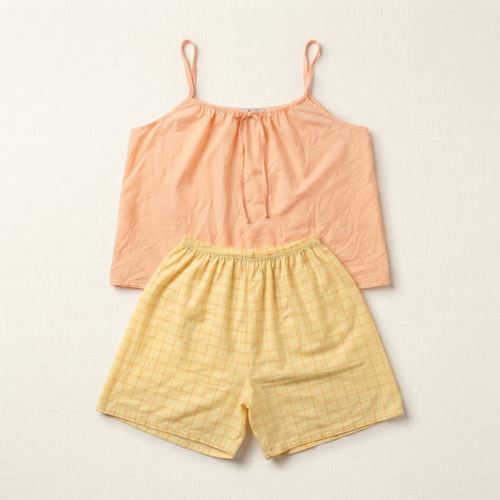 Peach Cami & Yellow Checkered Short Pajama Set
