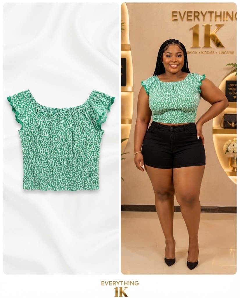 Casual Green Floral Off-The-Shoulder Crop Top
