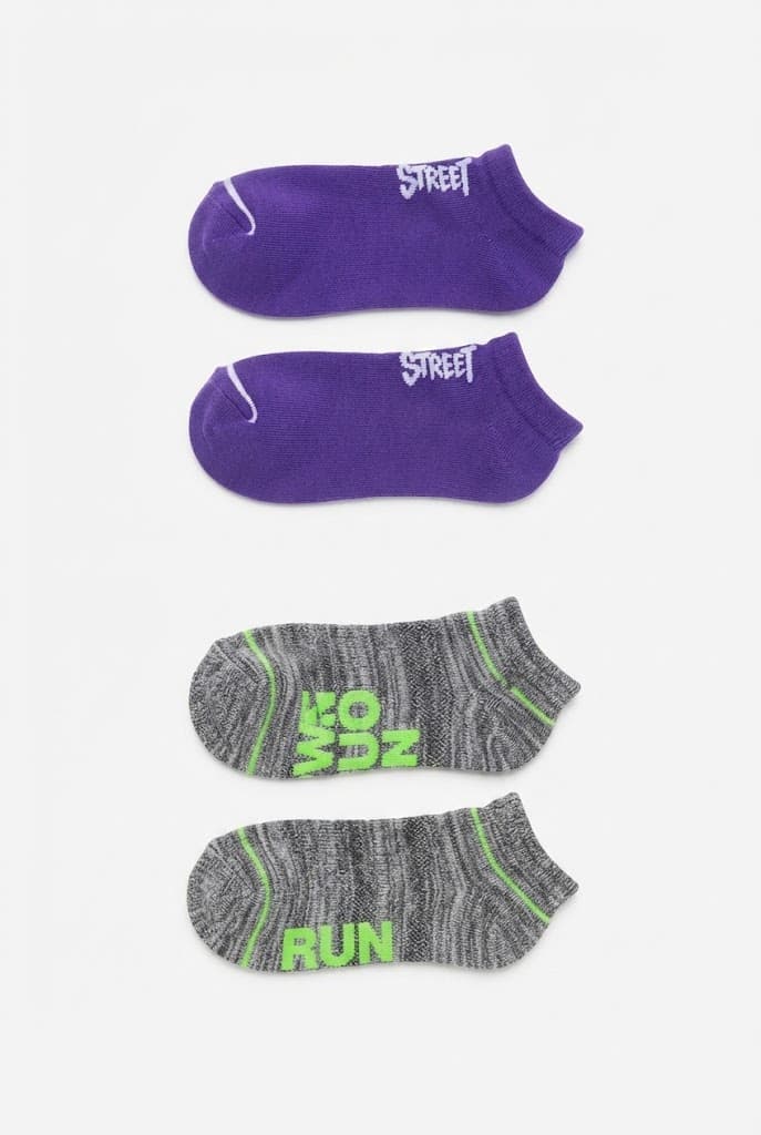 Purple Street Style and Neon Run Ankle Socks (2-Pack)