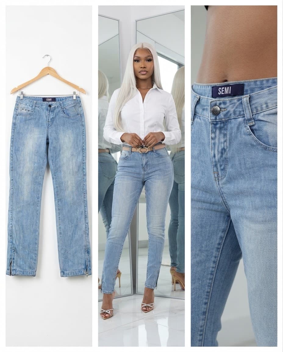 Semi-Branded Ankle-Zip Light Wash Jeans 30/32