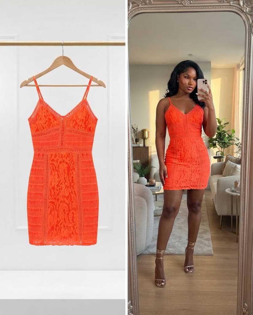 Vibrant Neon Orange Lace Bodycon Mini Dress