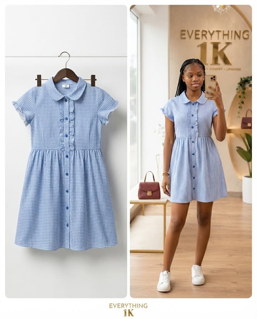 Pre-loved Girls Short-Sleeve Gingham Collared Dress