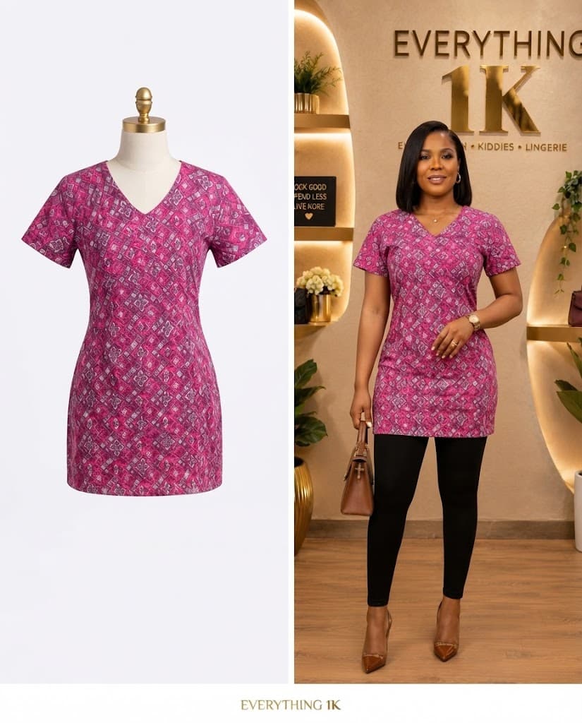 Pink Patterned Casual Tunics Top