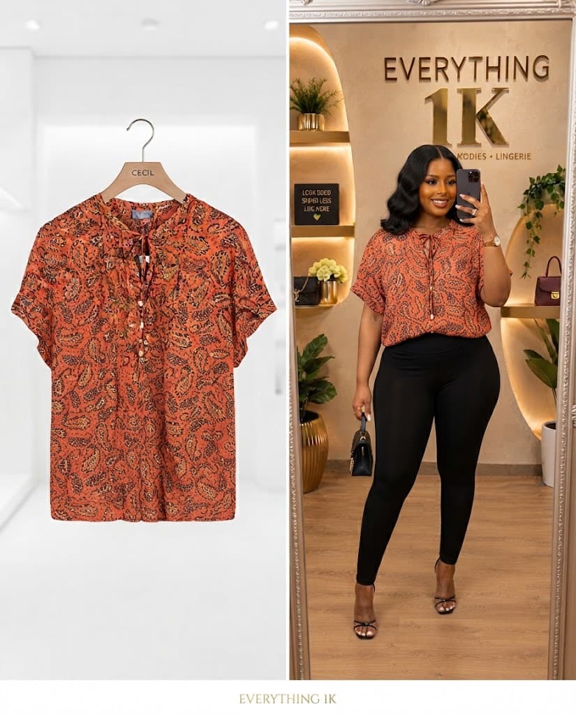 Rust Orange Paisley Casual Blouse