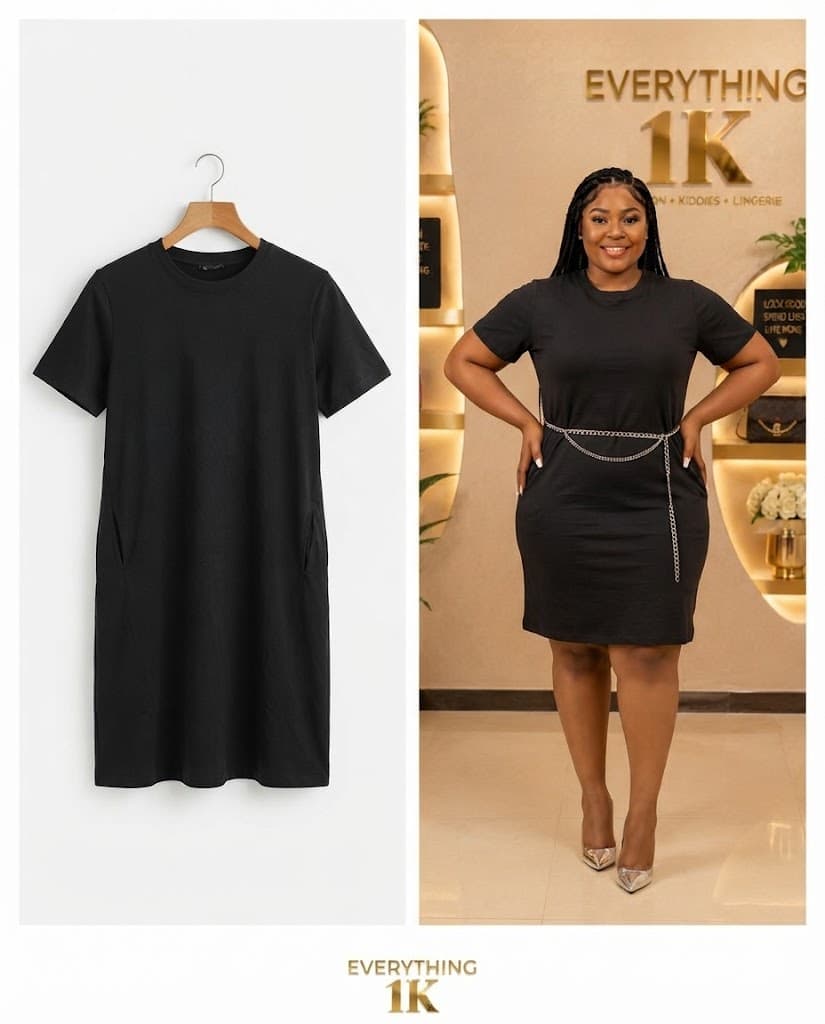 Solid Black Pocket T-Shirt Dress