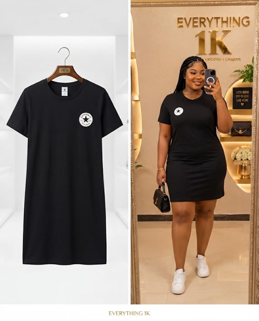 Black Casual Converse Star T-Shirt Dress