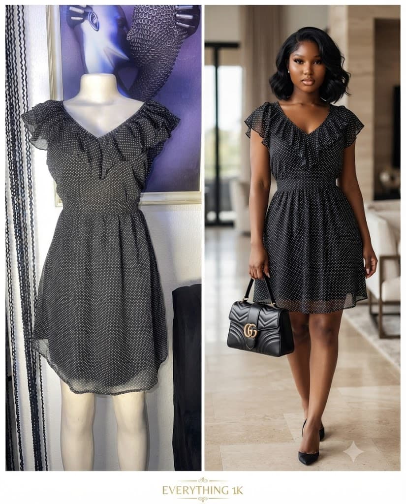 Ruffled V-Neck Polka Dot Dress