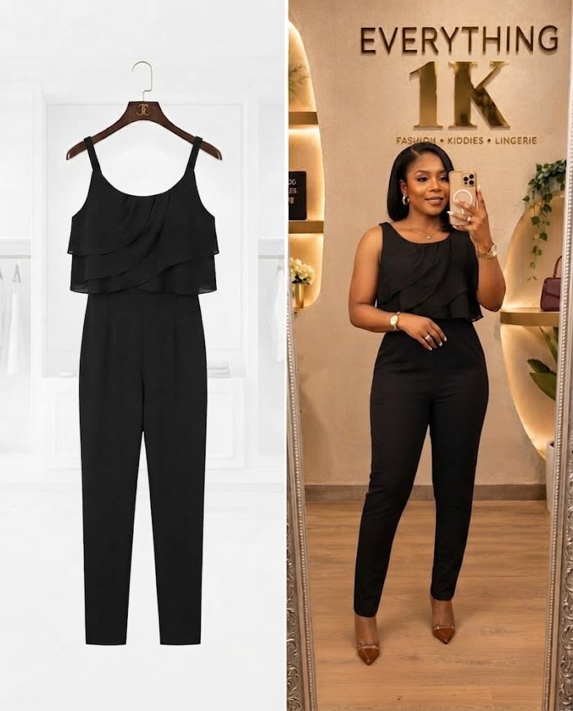 Black Layered Chiffon Overlay Jumpsuit