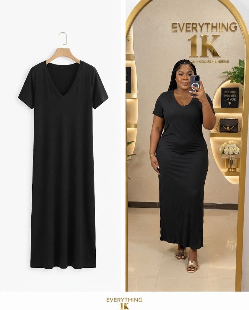 Black V-Neck Long-Sleeve Maxi Dress