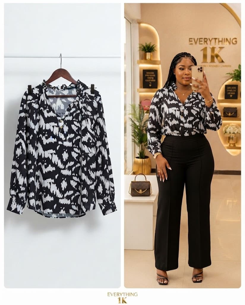 Pre-loved Long-Sleeve Abstract Print Blouse