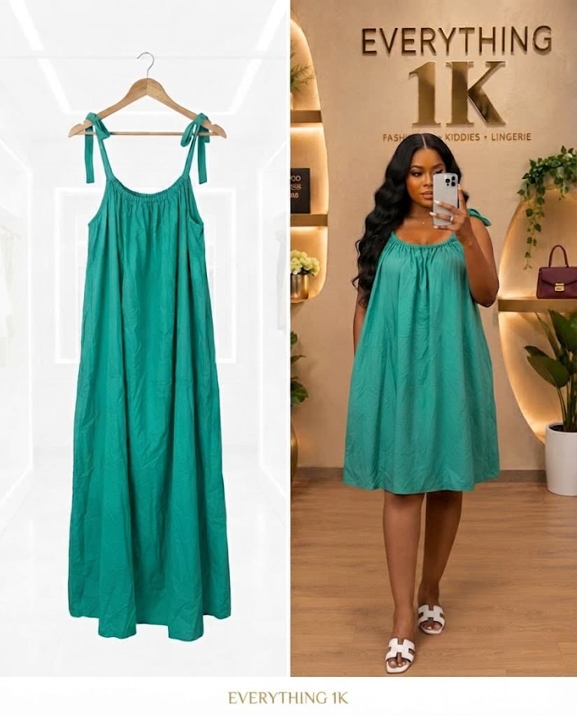 Teal Tie-Strap Midi Dress