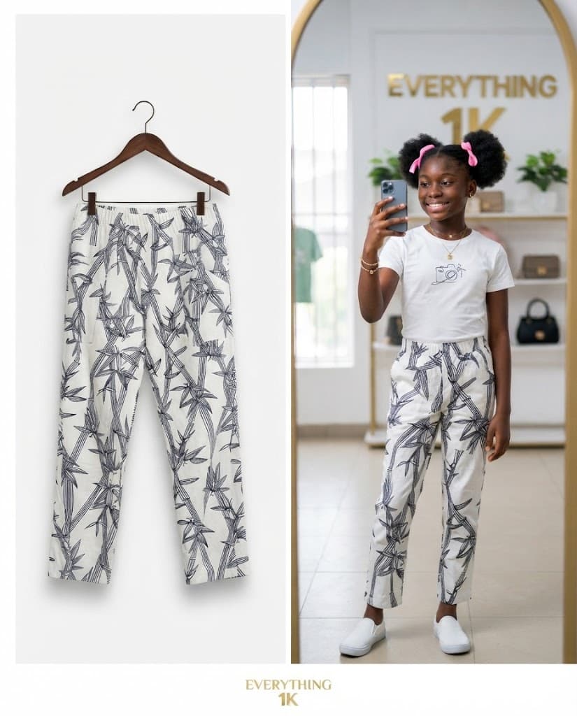 Pre-loved Unisex Bamboo Branch Pattern Trousers 7-10 years
