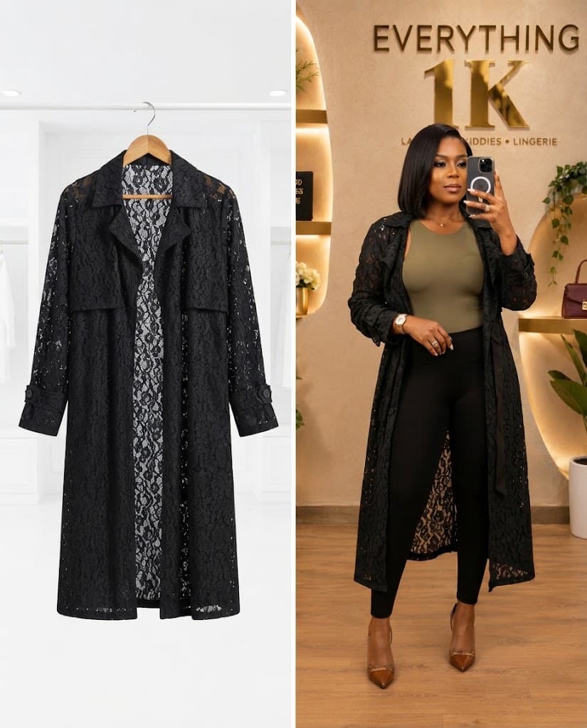 Full-Length Sheer Lace Trench Coat