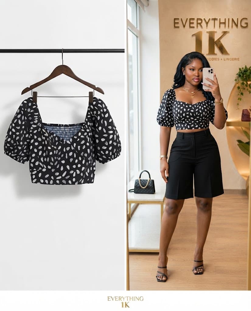 Pre-loved Polka Dot Square-Neck Crop Top Color
