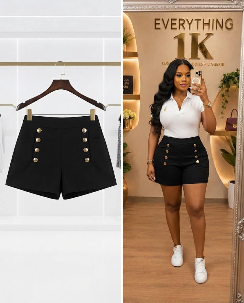 Black High-Waist Sailor Button Shorts
