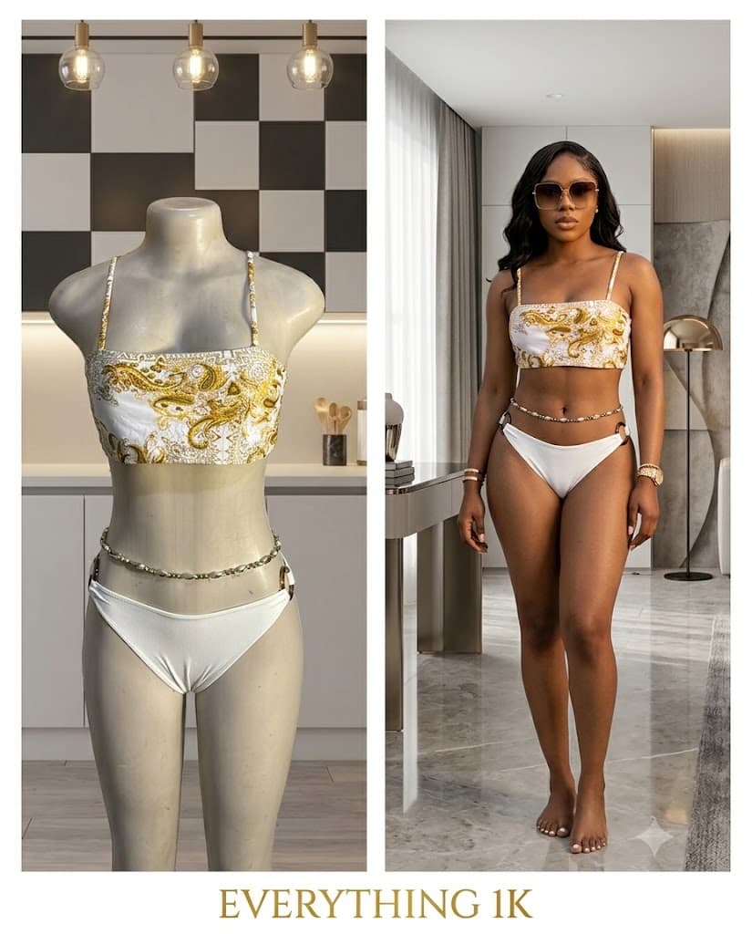 Gold Baroque Print Bandeau Bikini Set